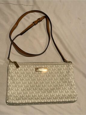 Michael Kors Cream and Brown MK Signature Crossbody